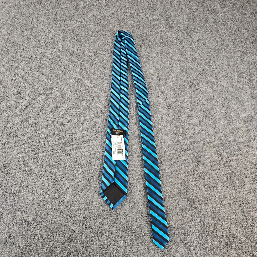 Dockers Boys Striped Necktie Turquoise Blue Black Polyester New with Tags